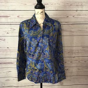 Jones New York Blue Floral Blouse Women Lg